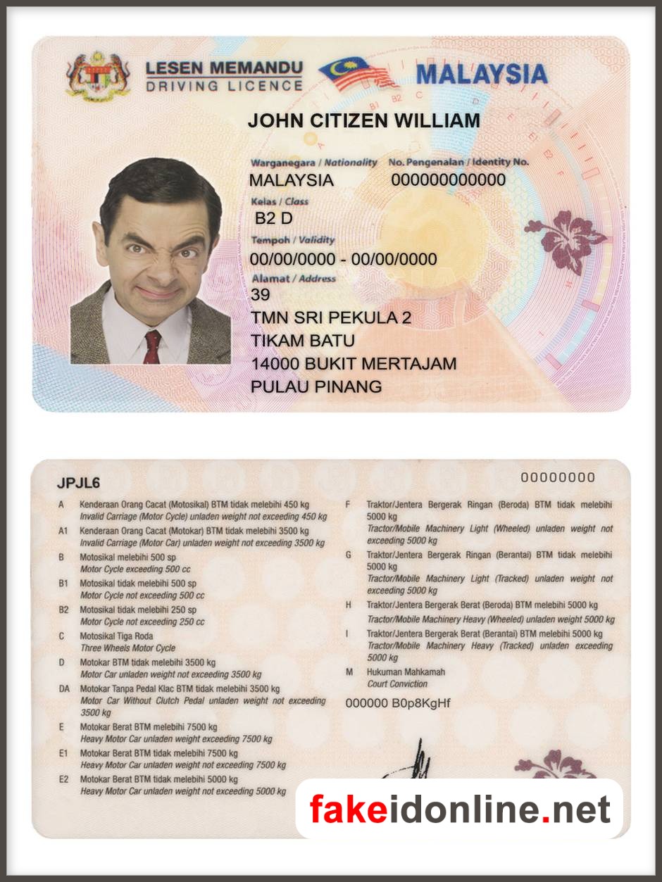 Malaysia Driver License PSD Template